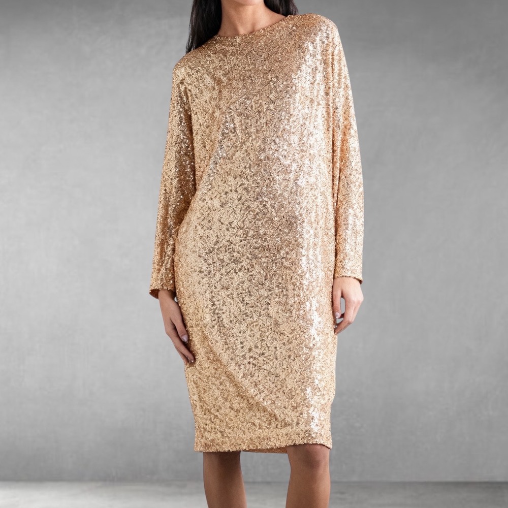 In the Mood for Love Elisa Sequin Midi Dress Party Cocktail NEW Gold size XS